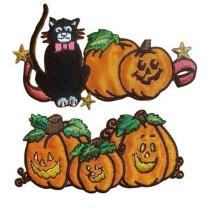 Vintage Halloween iron on patches 90s jack o lantern black cat pumpkins patch